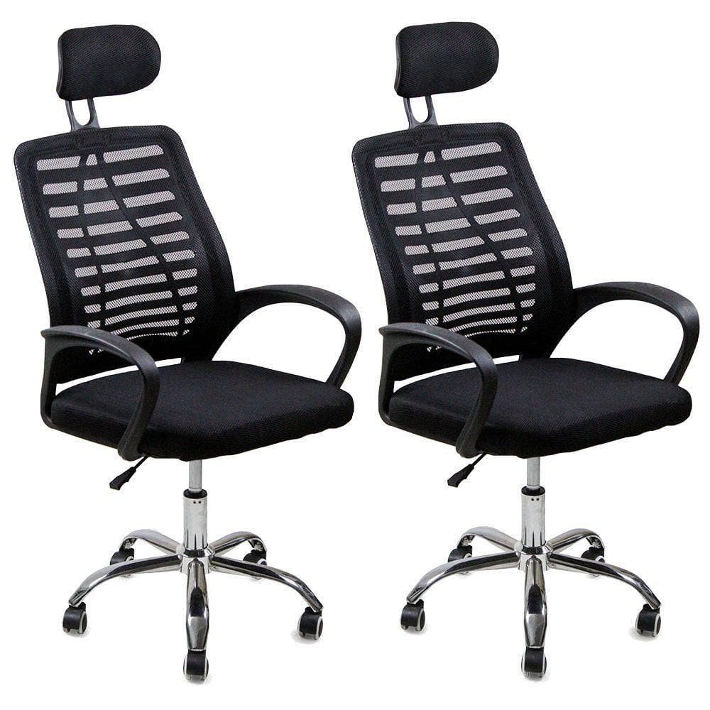 Kit 2 Cadeiras Escritório Diretor Tela Mesh Com Encosto De Cabeça Preto
