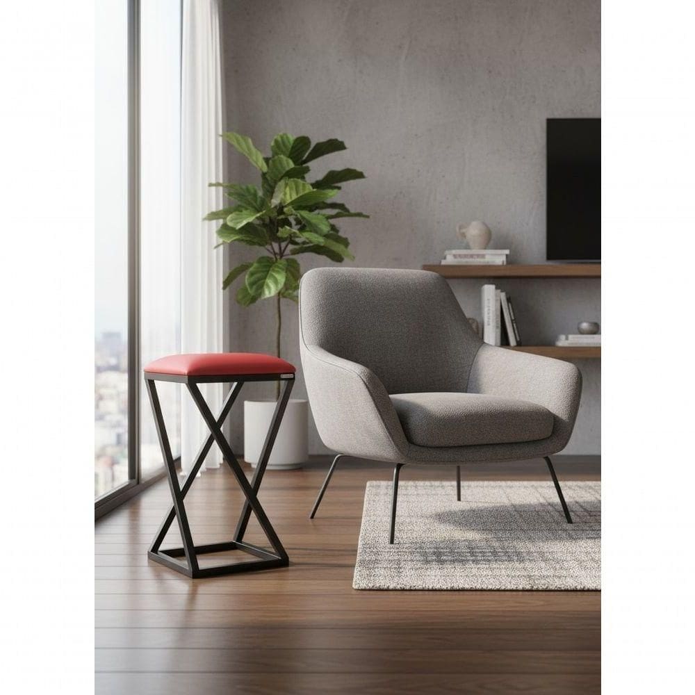 Banqueta Industrial Super Reforçada Baixa Cozinha Gourmet Vermelho