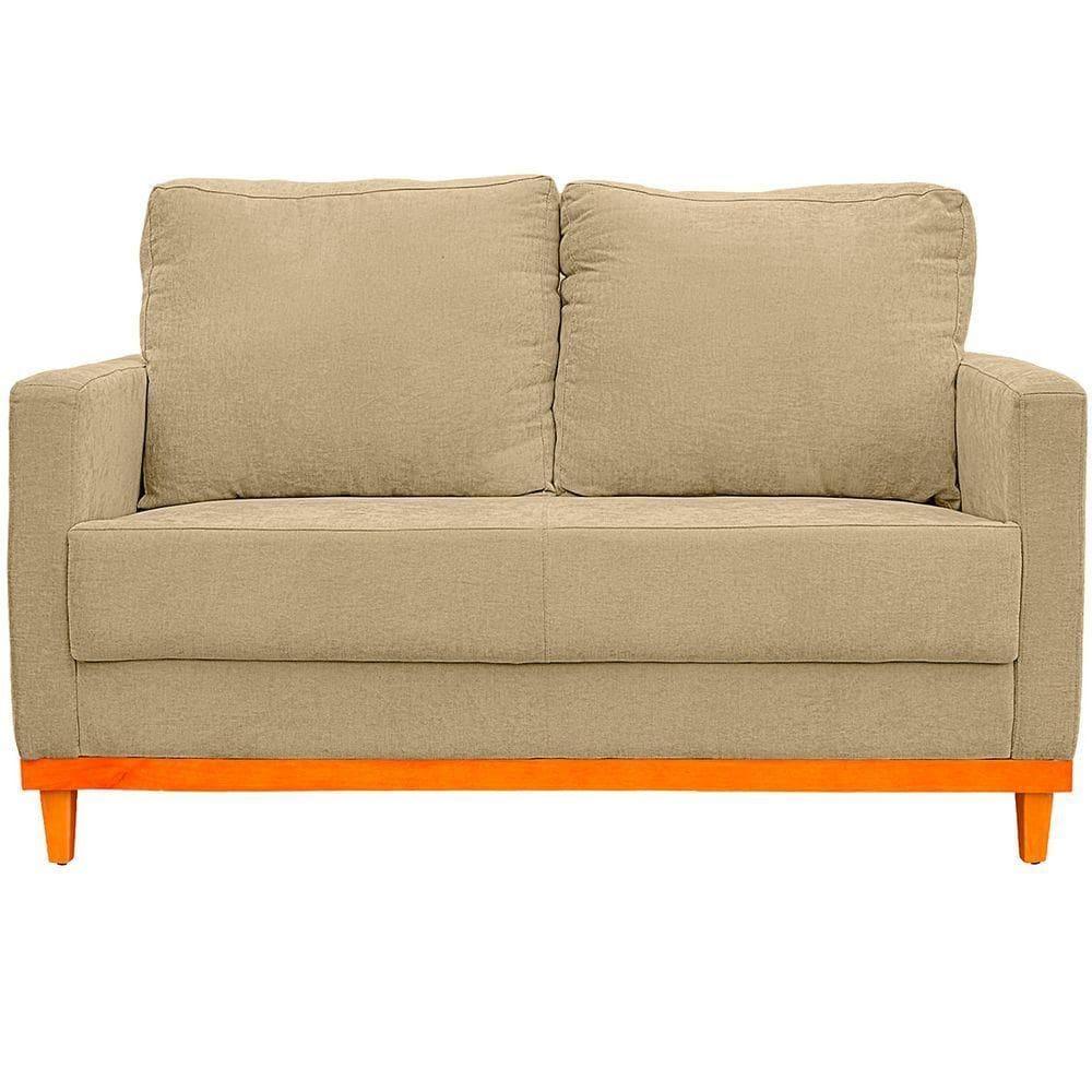 Sofa Berlim 2 Lugares Base De Madeira Tecido Impermeavel Palha