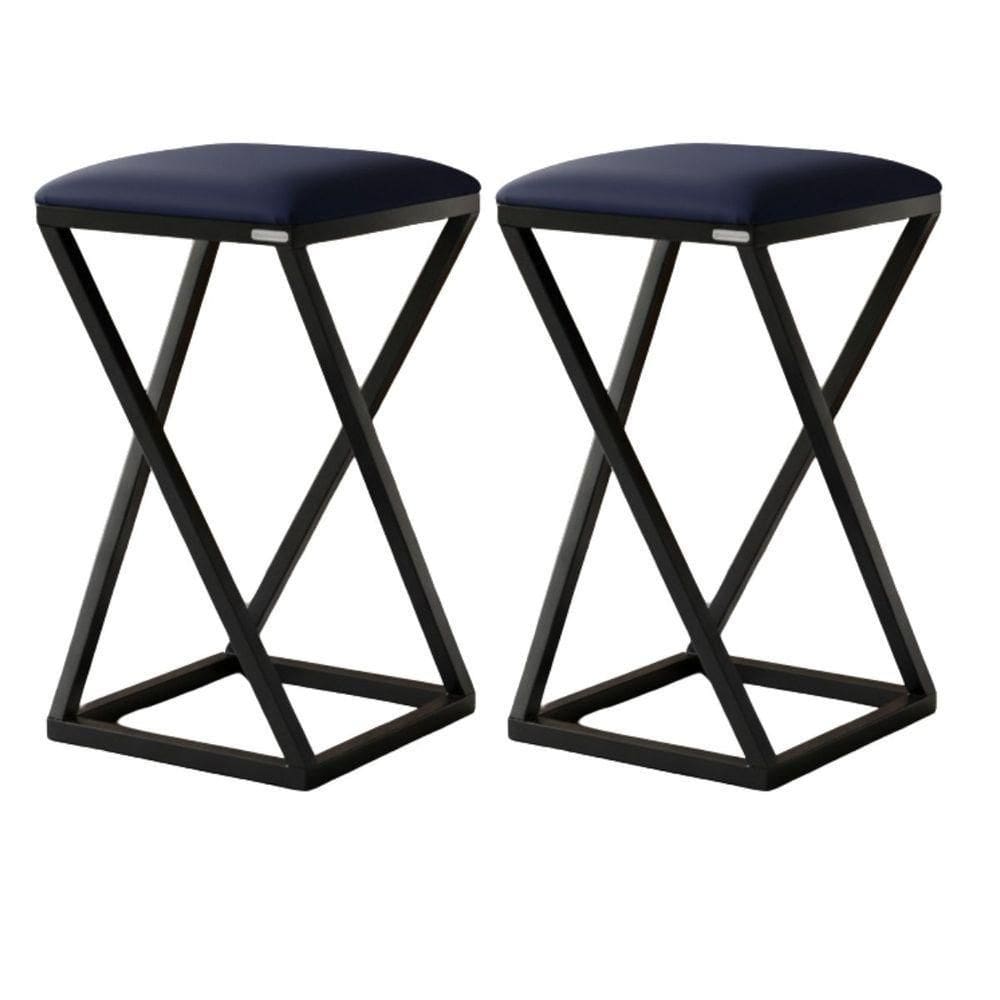 2 Banquetas Premium Elegante Assento Corino Resistente Azul