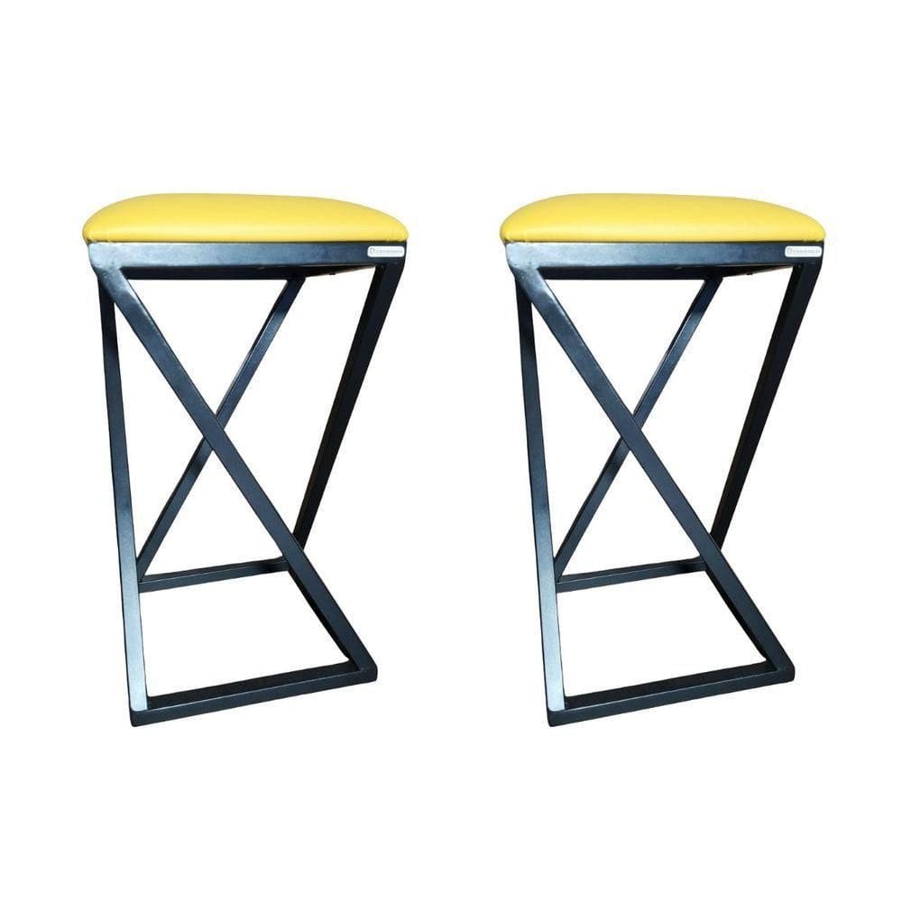 Kit 2 Banquetas Banco Estofada E Ferro Amarelo