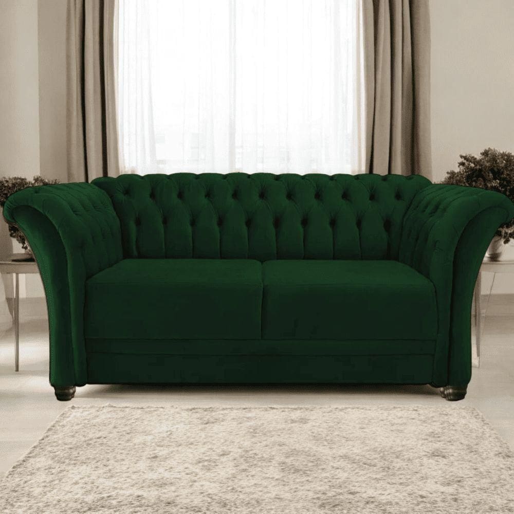 Sofá Recamier Divã Chesterfield 200cm Sofia Suede Verde Capitonê- Mabe Magazine