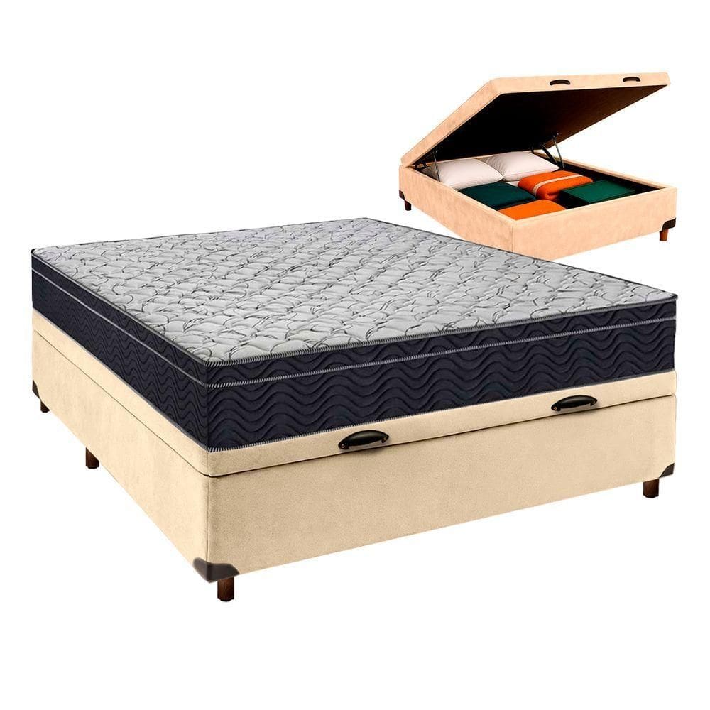 Cama Box Azul + Colchão Casal Airtech 150 Ortobom