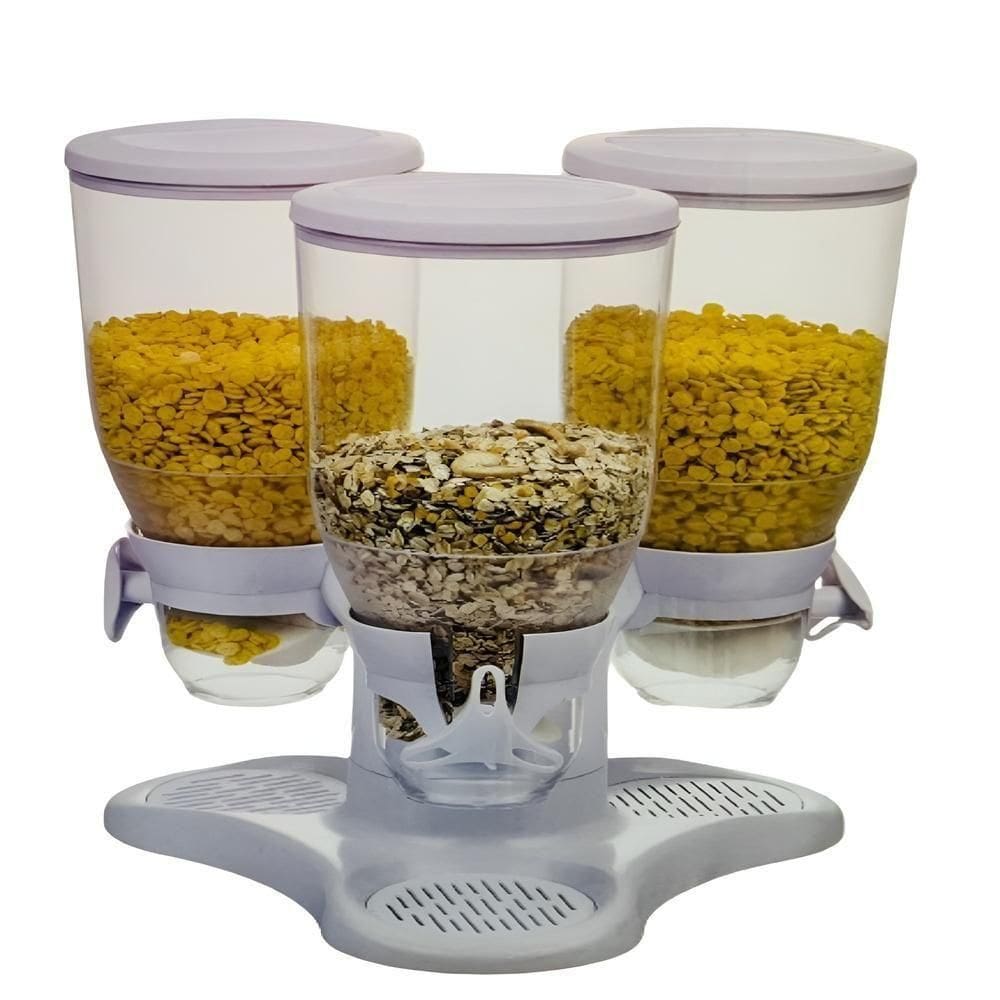 Dispenser Triplo Giratorio Kangur Com 3 Potes Cereais Porta Mantimentos Alimentos Graos Mesa Bancada Design Moderno E Ve