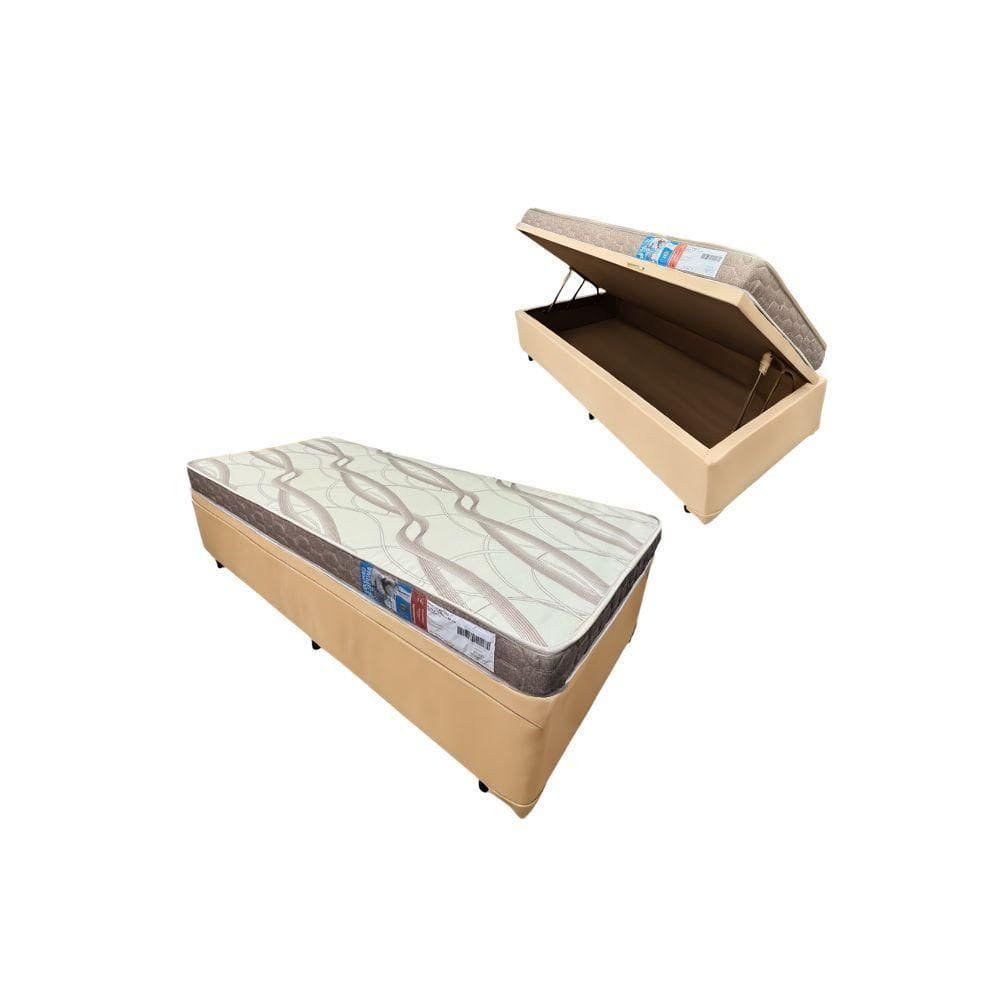 Cama Box Baú Solteiro Sintético + Colchão Cali Espuma D23 Toraflex 88x188x54 Cor:bege