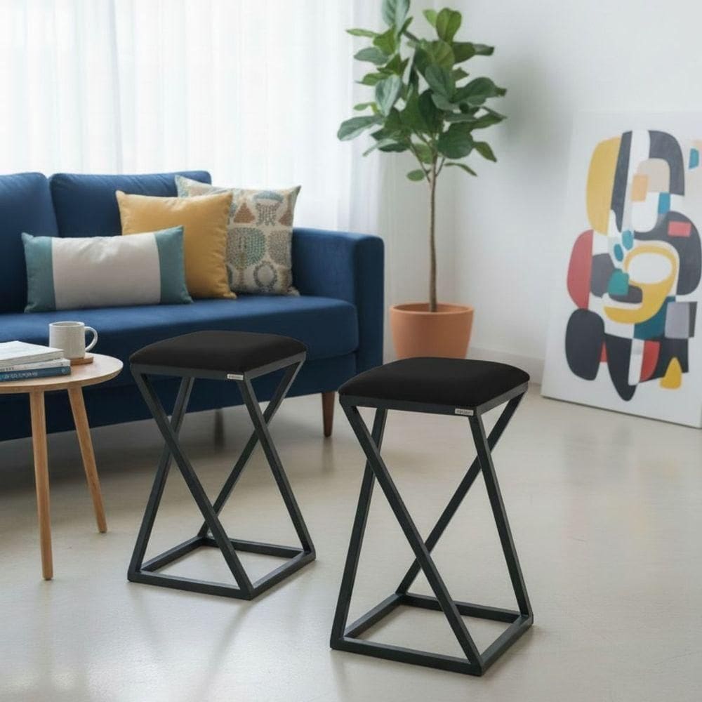 Conjunto 2 Banquetas Bar Confortável Moderno Design Resistente Industrial Preto