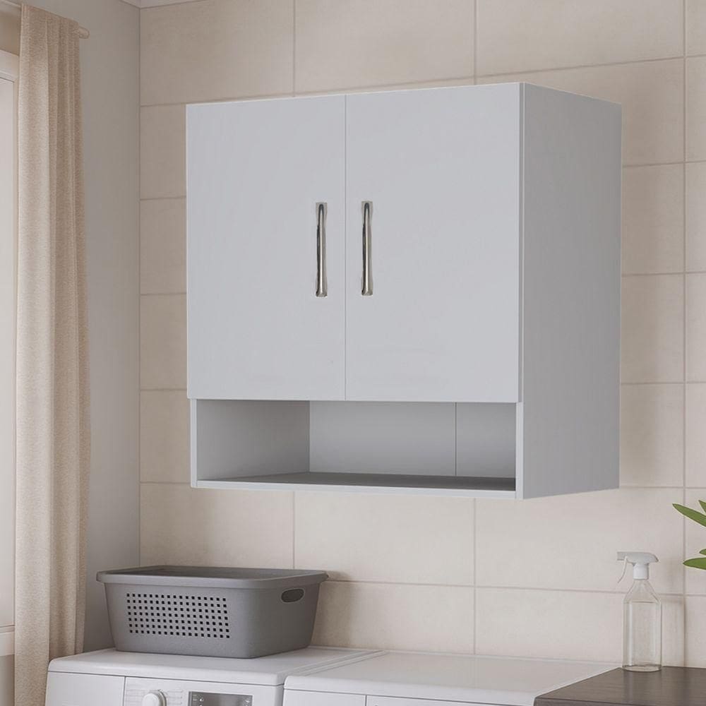 Armário Suspenso Multiuso Mdf Resistente 2 Portas Com Nicho Branco