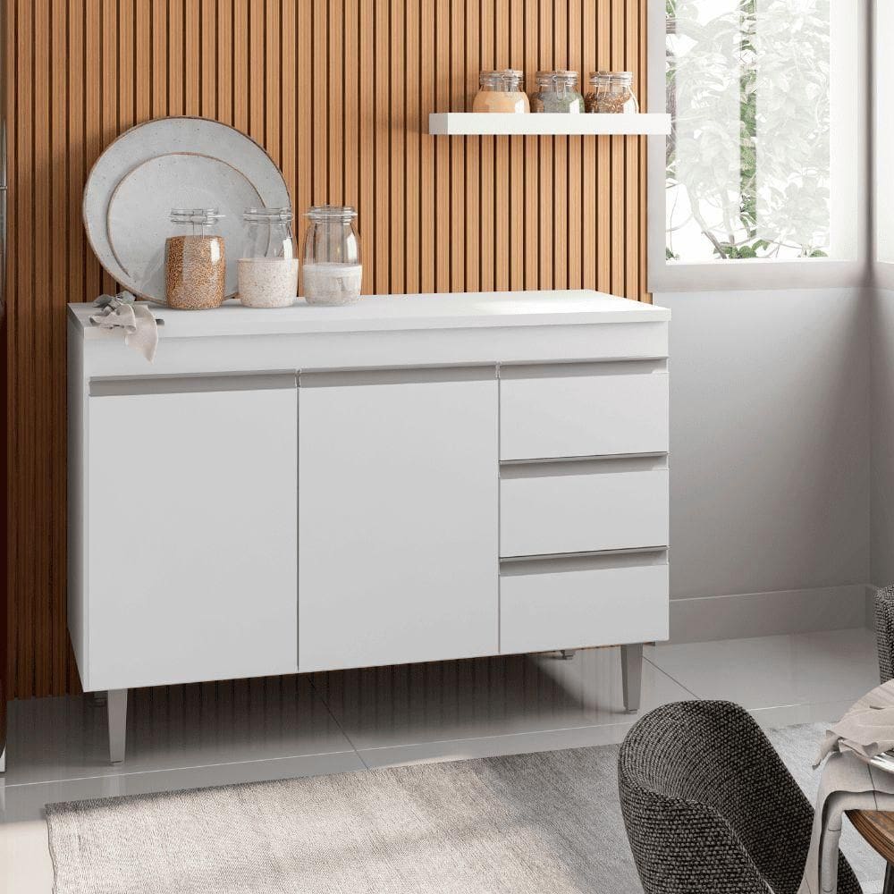 Balcão Gabinete De Pia Para Cozinha Sem Tampo 100cm Andréia Branco- Mabe Magazine