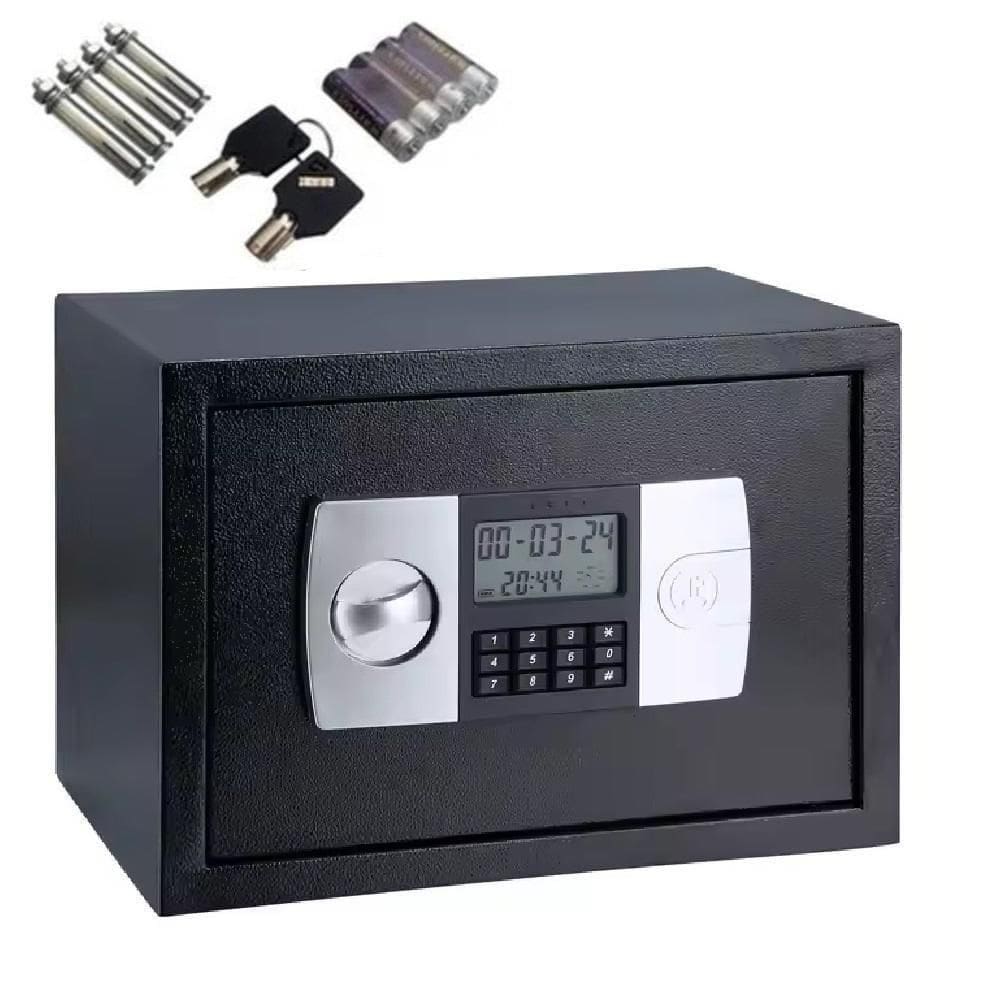 Cofre Digital Eletrônico Grande 12l Com Senha, Chave Reserva E Painel Lcd – Aço Reforçado Com Suporte De Parede