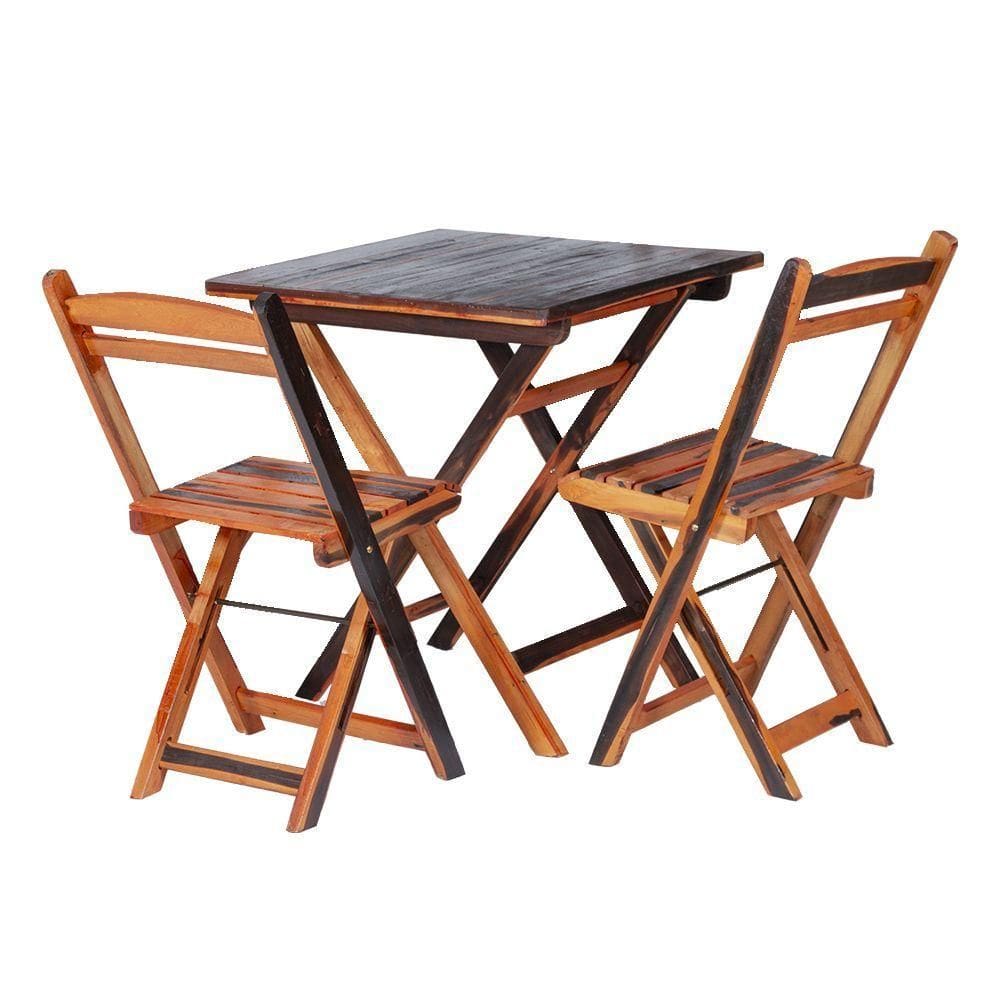 Conjunto Mesa Dobrável Com 2 Cadeiras 100% Madeira De Lei Ypê Cerejeira