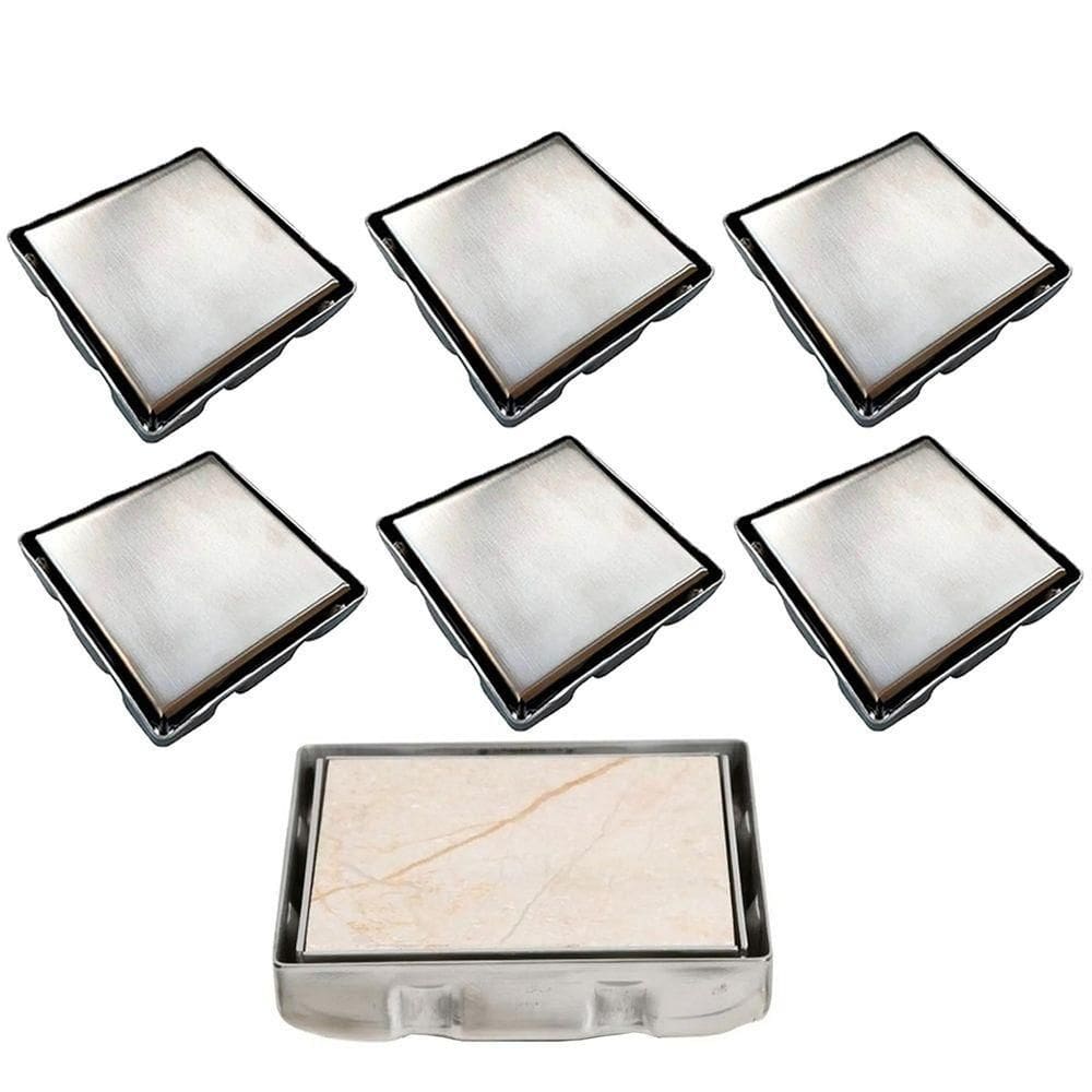 Ralo Oculto Invisivel 15x15 Discreto Kit 7 Uni Aço Inox Cozinha Lavabo Banheiro Varanda Lavanderia Higiene Discreto