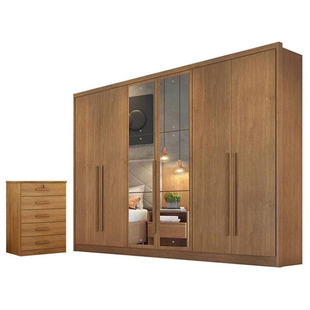 Guarda Roupa Casal Livorno Com Espelho E Gaveteiro Suiça Cumaru 23 - Horizonte