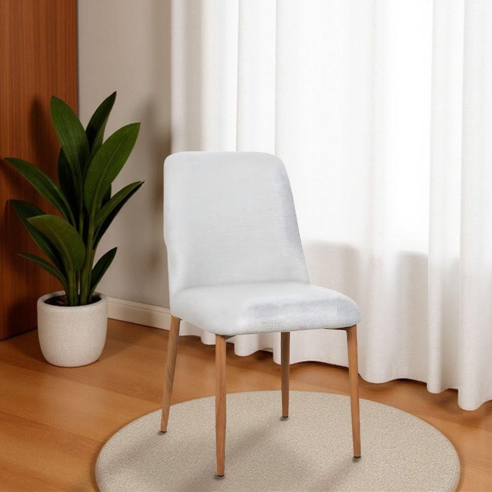 Cadeira De Jantar Montana Estrutura Aço Carbono Laminado Natural Com Estofado Linho Cru