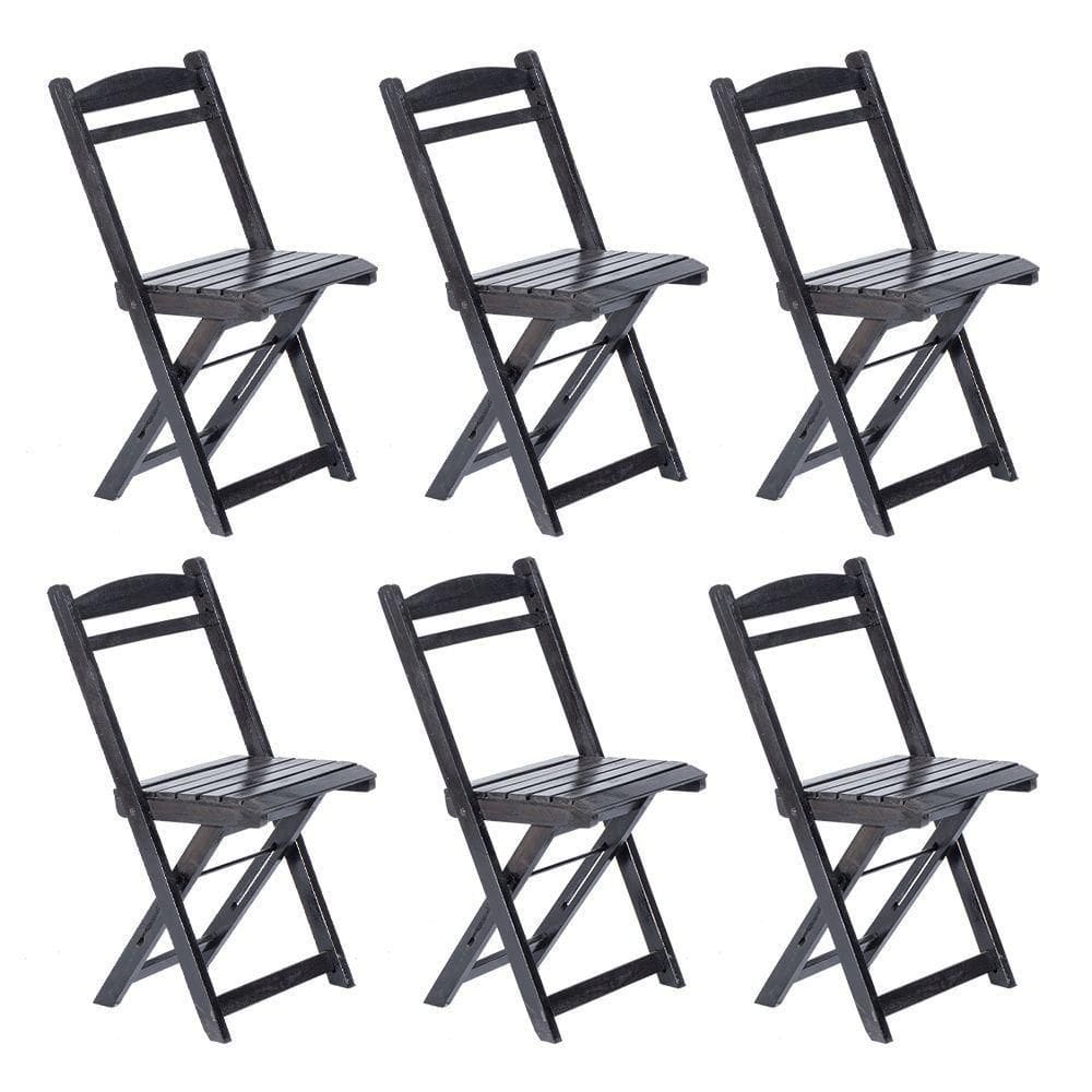 Kit 6 Cadeiras Dobrável Madeira Maciça Ypê Perfeita Para Ambientes Externos E Cobertos Preto