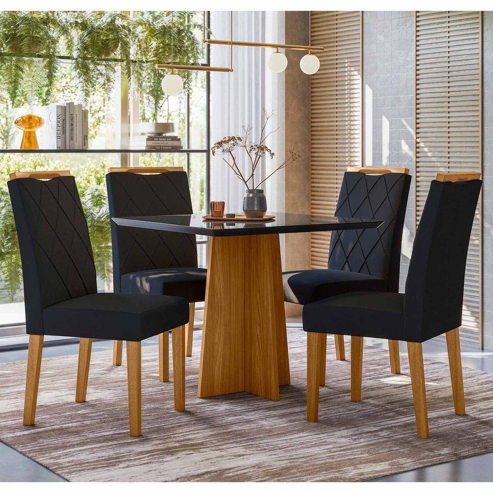 Conjunto Sala De Jantar Mesa Anitta 90cm Com 4 Cadeiras Mariah Ypê/preto/ja03 - New Ceval