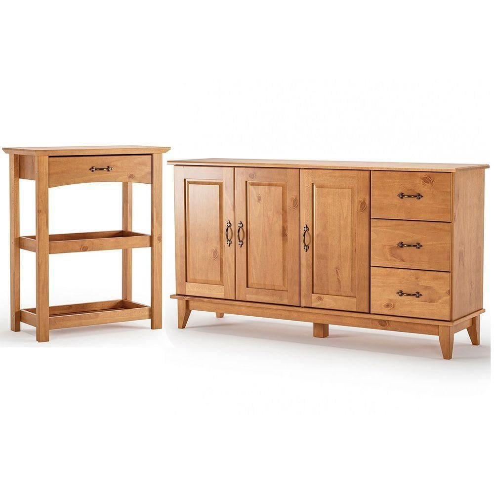 Kit Balcão Buffet 3 Portas E Aparador 100% Madeira Rústica Belaine Carvalho