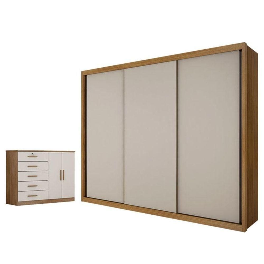 Guarda Roupa Casal Palazzo E Cômoda Seul Cumaru 25 Fendi - Horizonte