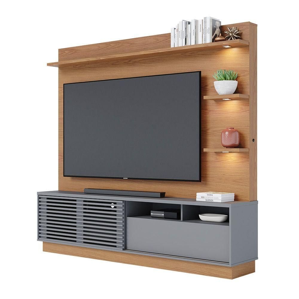 Estante De Tv 70 Polegadas 200cm Com Led Lidia C04 - D`rossi Cor Freijó E Cinza Fosco