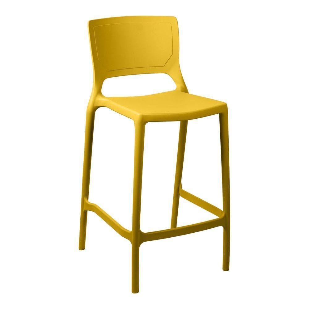 Banqueta Alta Cozinha Amarela Empilhável Urano Em Polipropileno Acrilys