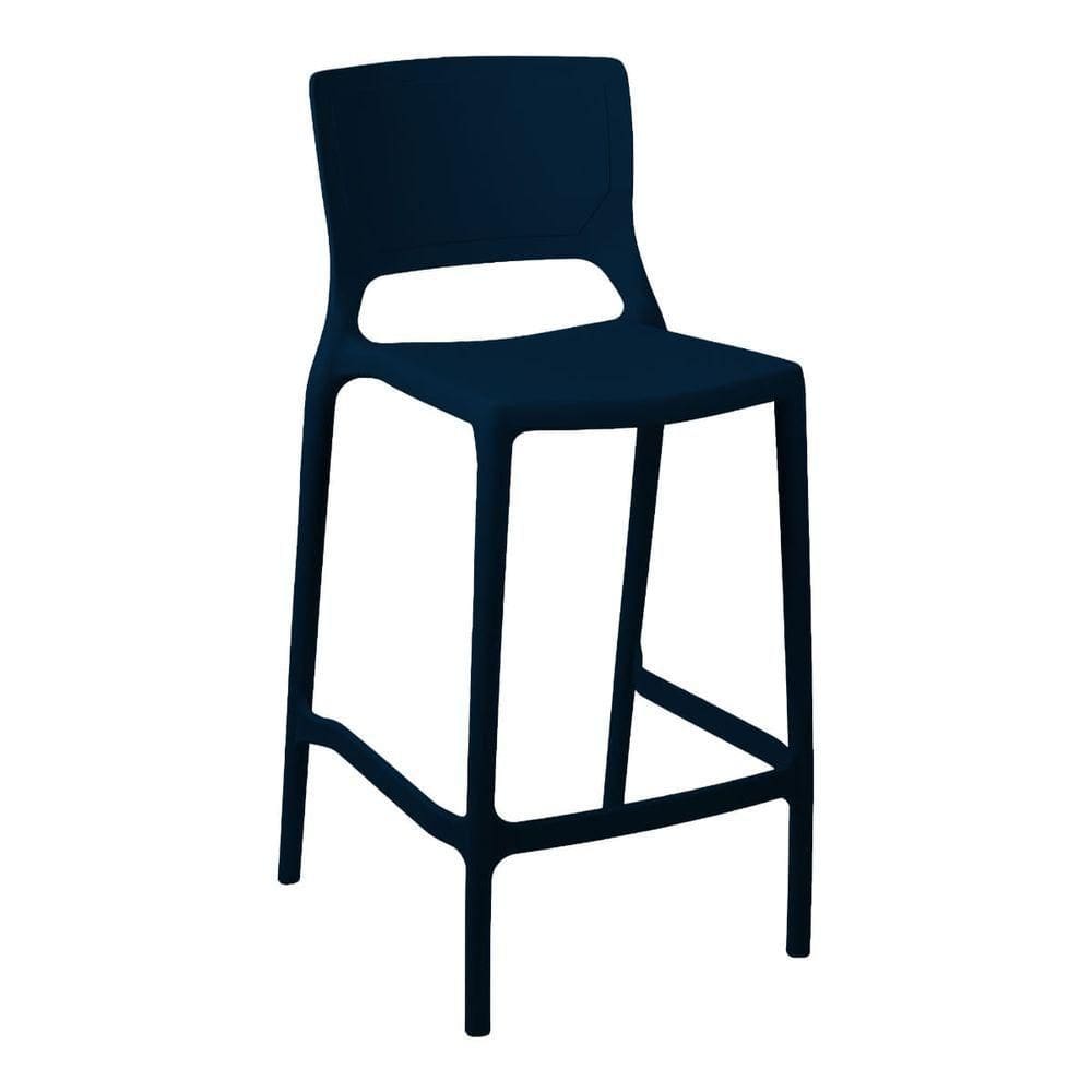 Banqueta Alta Cozinha Azul Marinho Empilhável Urano Em Polipropileno Acrilys