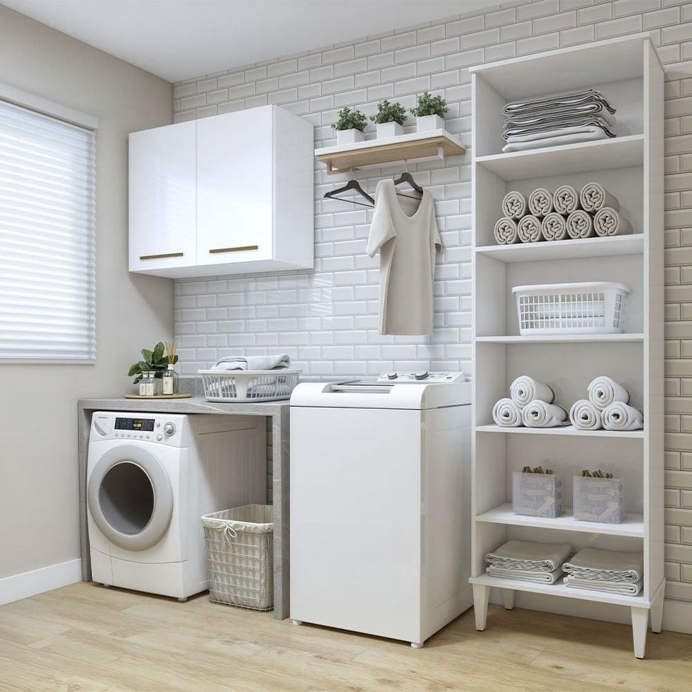 Lavanderia Belém 1 Armário Multiuso E 1 Aéreo Kaiki Móveis Branco