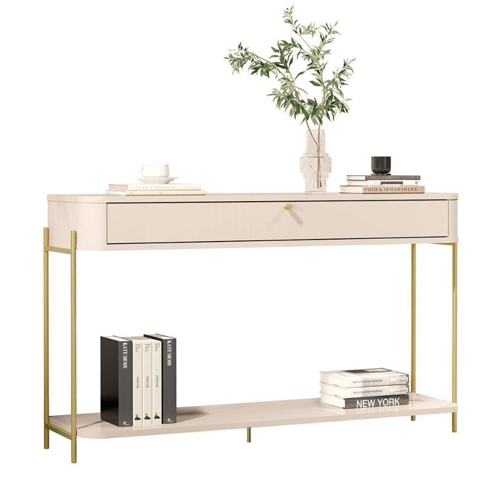 Aparador Buffet Sala Tucupí Com 1 Gaveta E Pés De Metal Off White Dourado