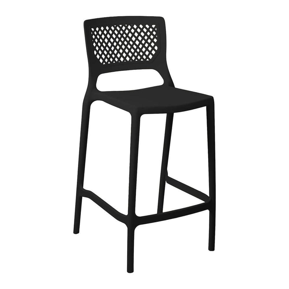 Banqueta Alta Para Cozinha Preta Empilhável Vênus Em Polipropileno Acrilys