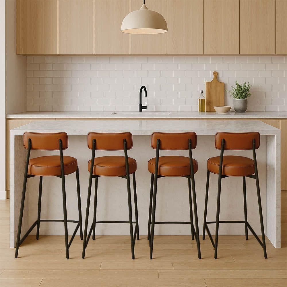 Banqueta Cozinha Alta Com Encosto Industrial Preto Kit 4 Londres Pu D03 - D`rossi Nozes