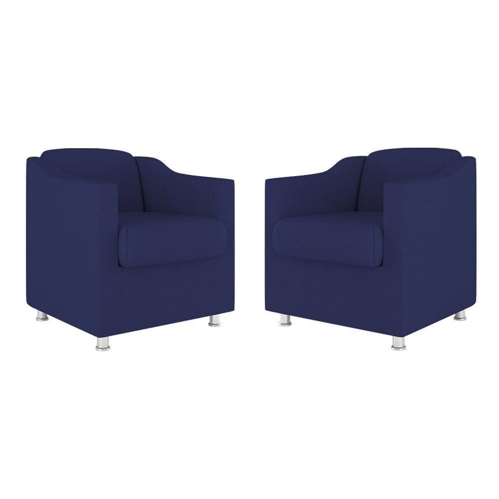 Kit 02 Cadeiras Poltronas Decorativas Recepção Clinica Suede Cor:azul Marinho
