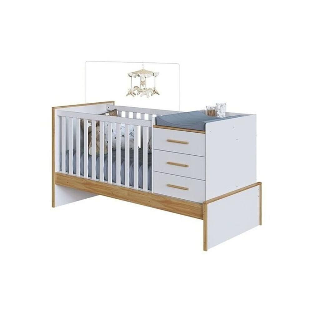 Berço Infantil Beni 4 Em 1 Branco-amendoa - Peroba