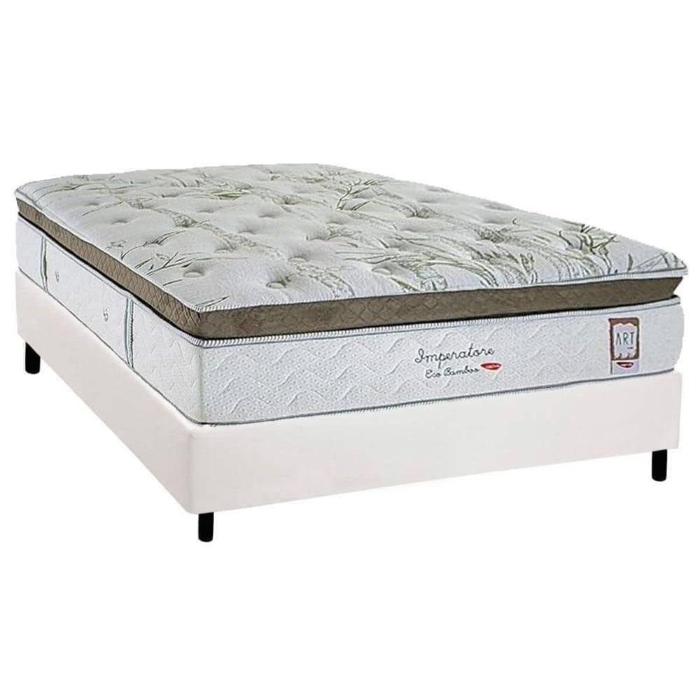 Cama Box Casal: Colchão Molas Ensacadas Herval Imperatore Eco Bamboo + Base Crc Corano White (138x188)