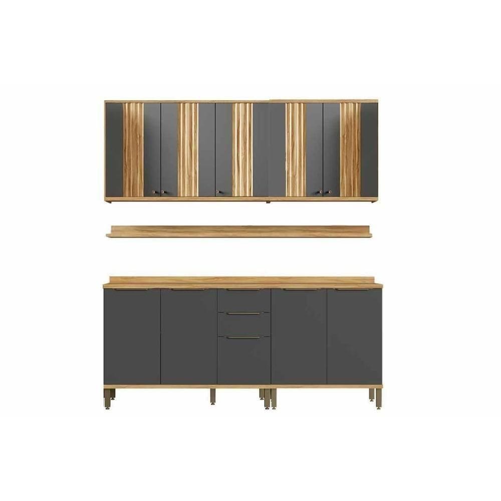 Cozinha Modulada Ronipa Sauvignon Sauvignon 6 Peças (2aéreos+2balcões+2complementos) C6p125 Amendoa-grafite - Ronipa