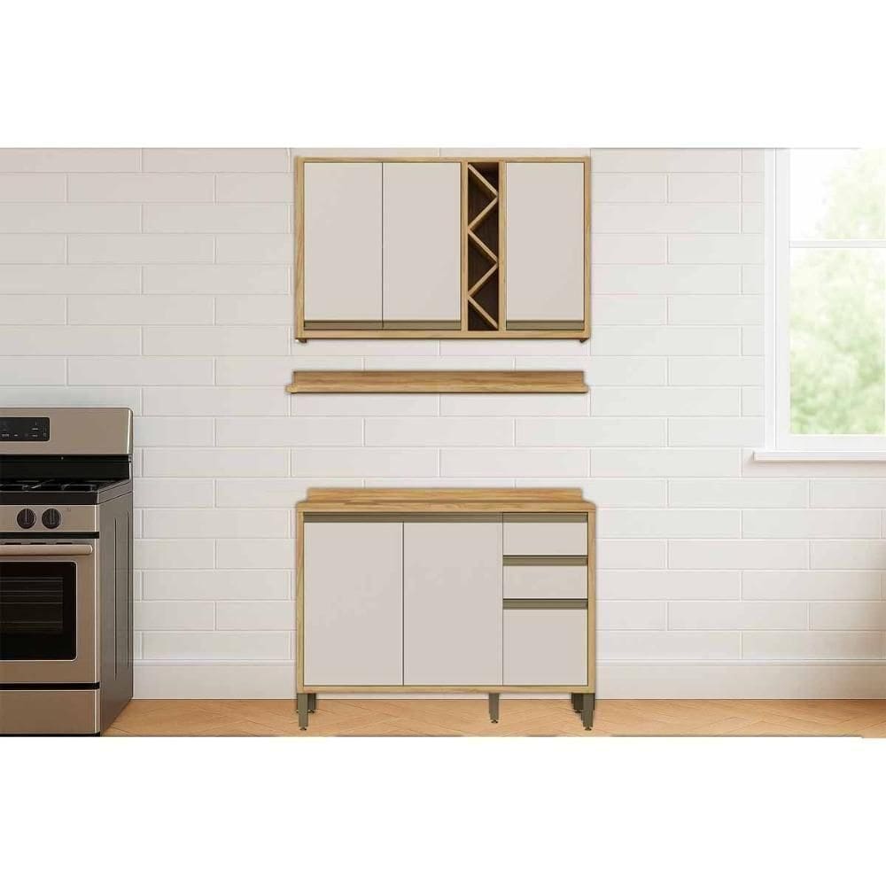 Cozinha Modulada Ronipa Tempranillo Tempranillo 3 Peças (1aéreo+1balcão+1complemento) C3p45 Amendoa-off White-ronipa