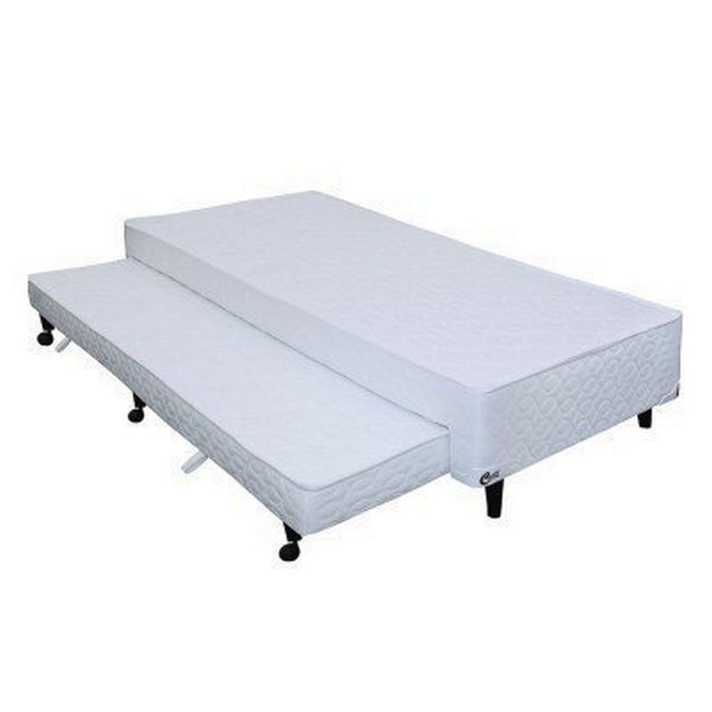Cama Box Castor Poli Solteiro Branco C- Colchão Auxiliar 100x200x27cm