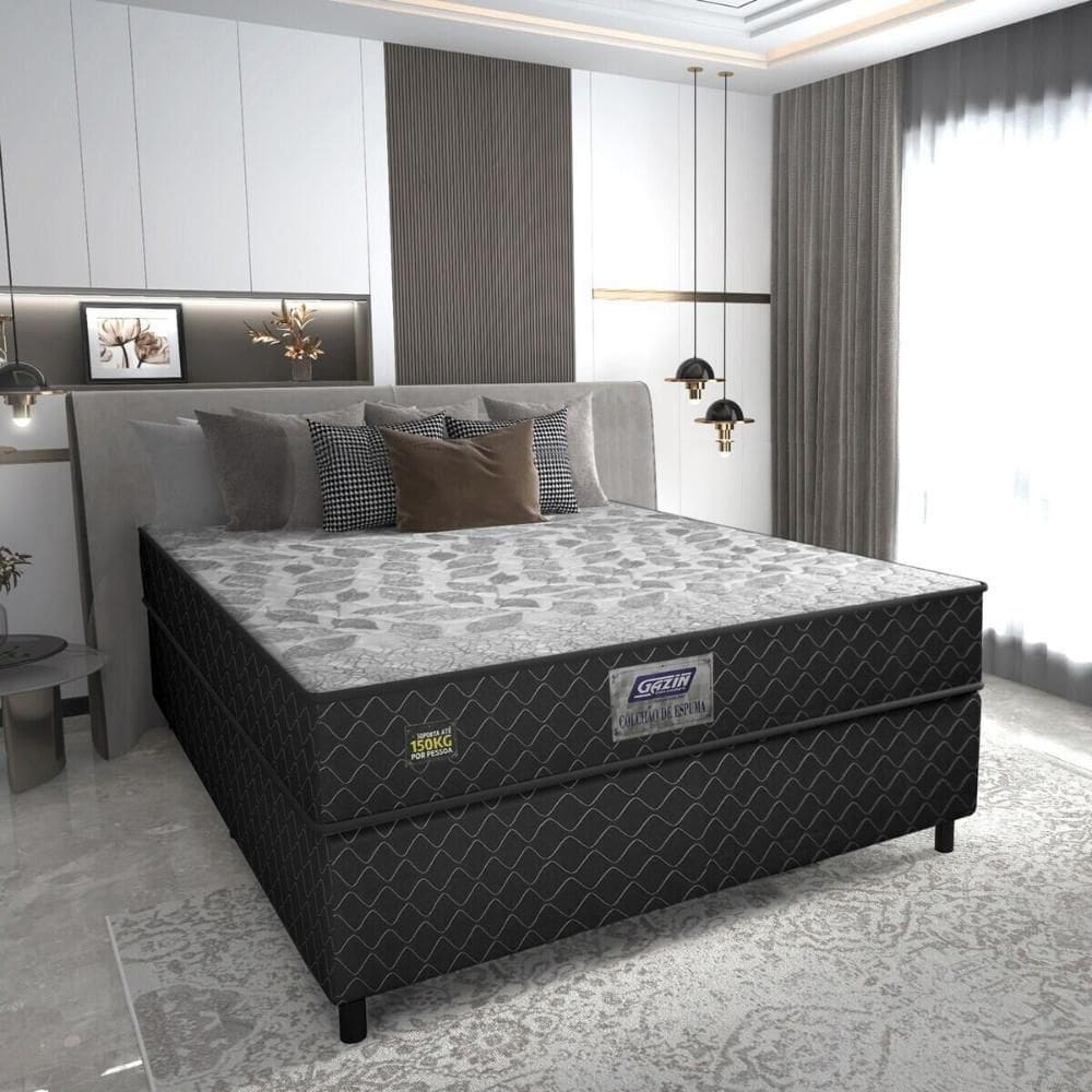 Cama Box Conjugado Casal Com Colchão 138x57x188 Sonopro Gazin Cr35338 Preto