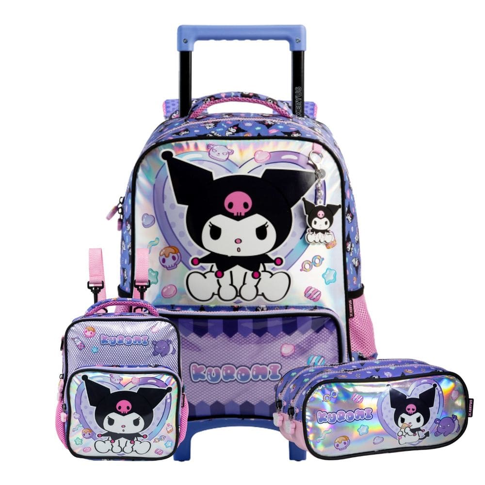 Mochila Rodinhas Lancheira Térmica Estojo Duplo Kuromi