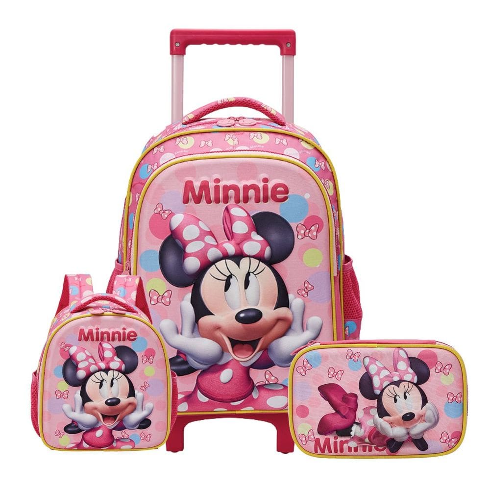 Mochila de Rodas Lancheira Térmica Estojo Box Minnie Disney