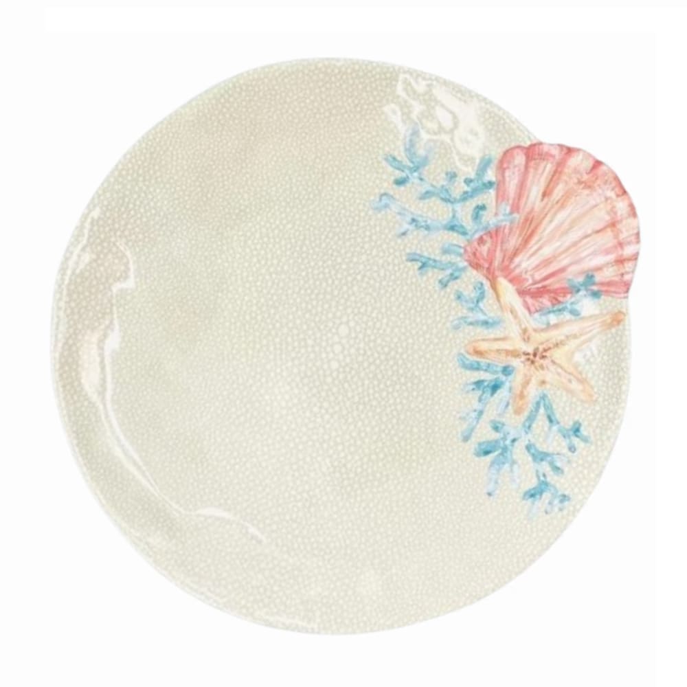 Prato Raso de Melamina Bege Marítimo Concha Rosa 28cm Entrecasa