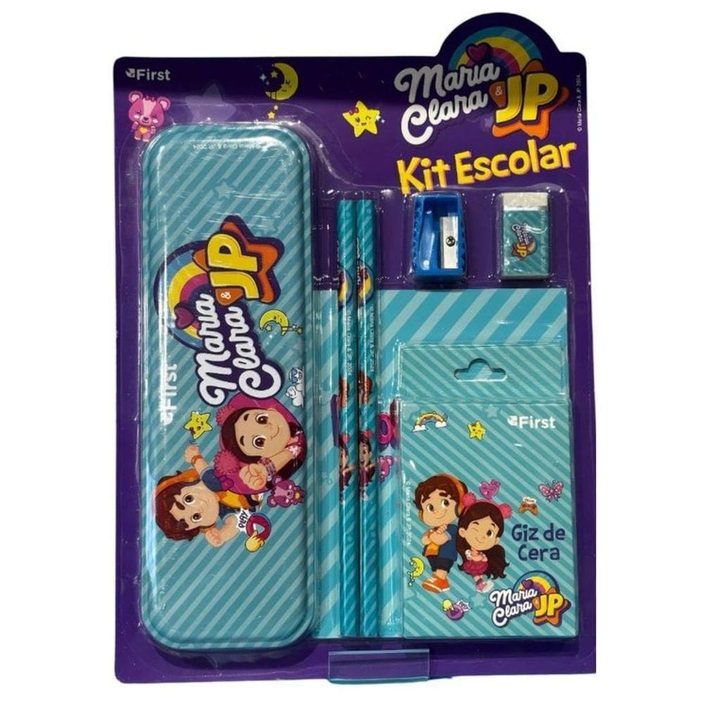 Kit Escolar Maria Clara E Jp Estojo Borracha Lapis Giz De Cera Apontador Caderninho