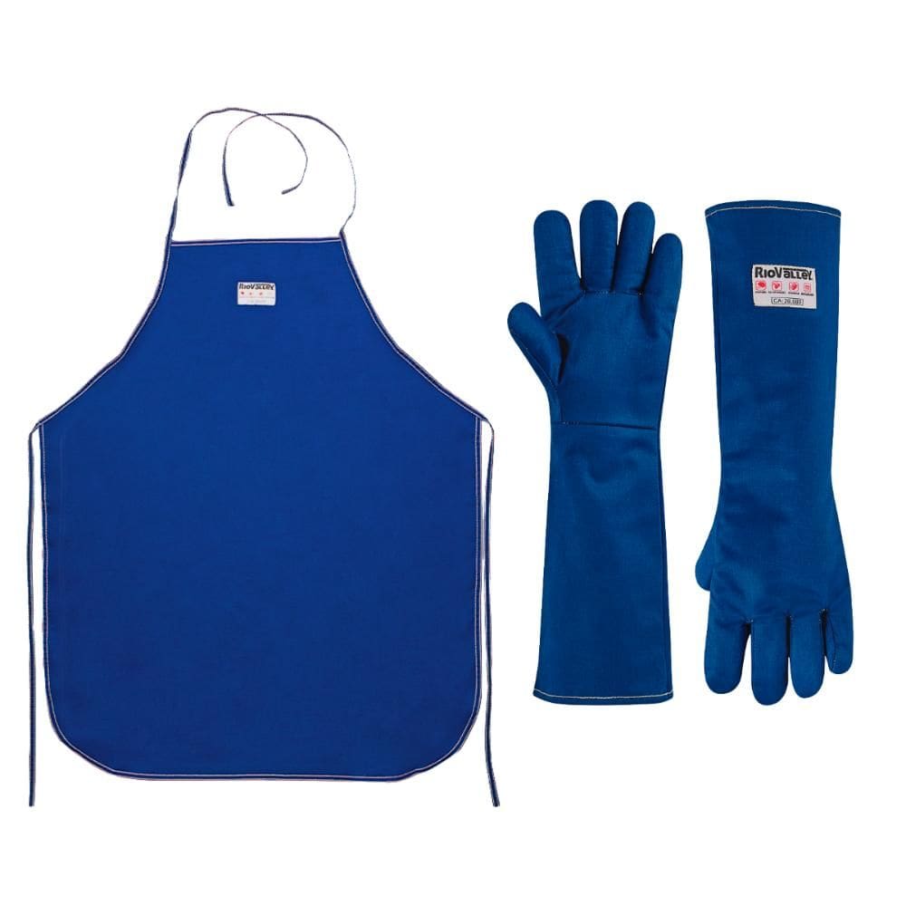 Kit Avental De Cozinha Anti Chamas + Luva Com Forro 5 Dedos 45cm Radiant Heat Rio Valley
