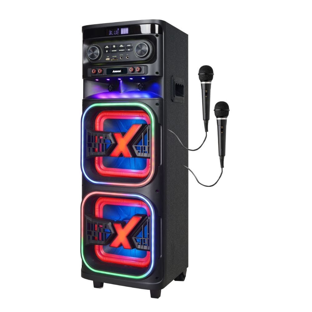 Caixa de Som Amvox ATX2108M Quadradinho 10” pol com Radio 2100W- 2 Mic