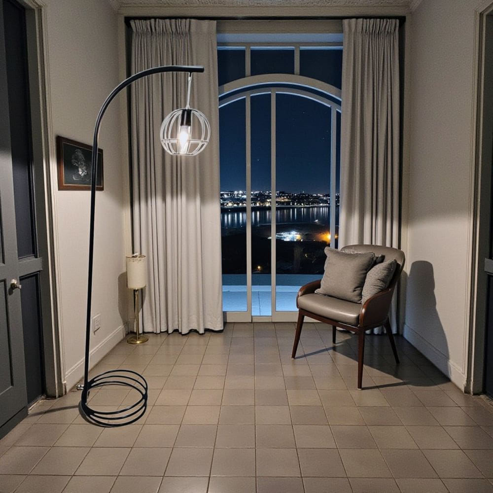 Luminária de Chão Abajur Emma Metal Cúpula Aramada Moderno Decorativo Sala Quarto Escritório