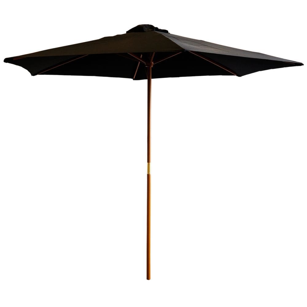 Ombrelone Central de Madeira 3,00 metros Redondo Preto Guarda Sol Piscina Importway Iwobcm-300 Pt