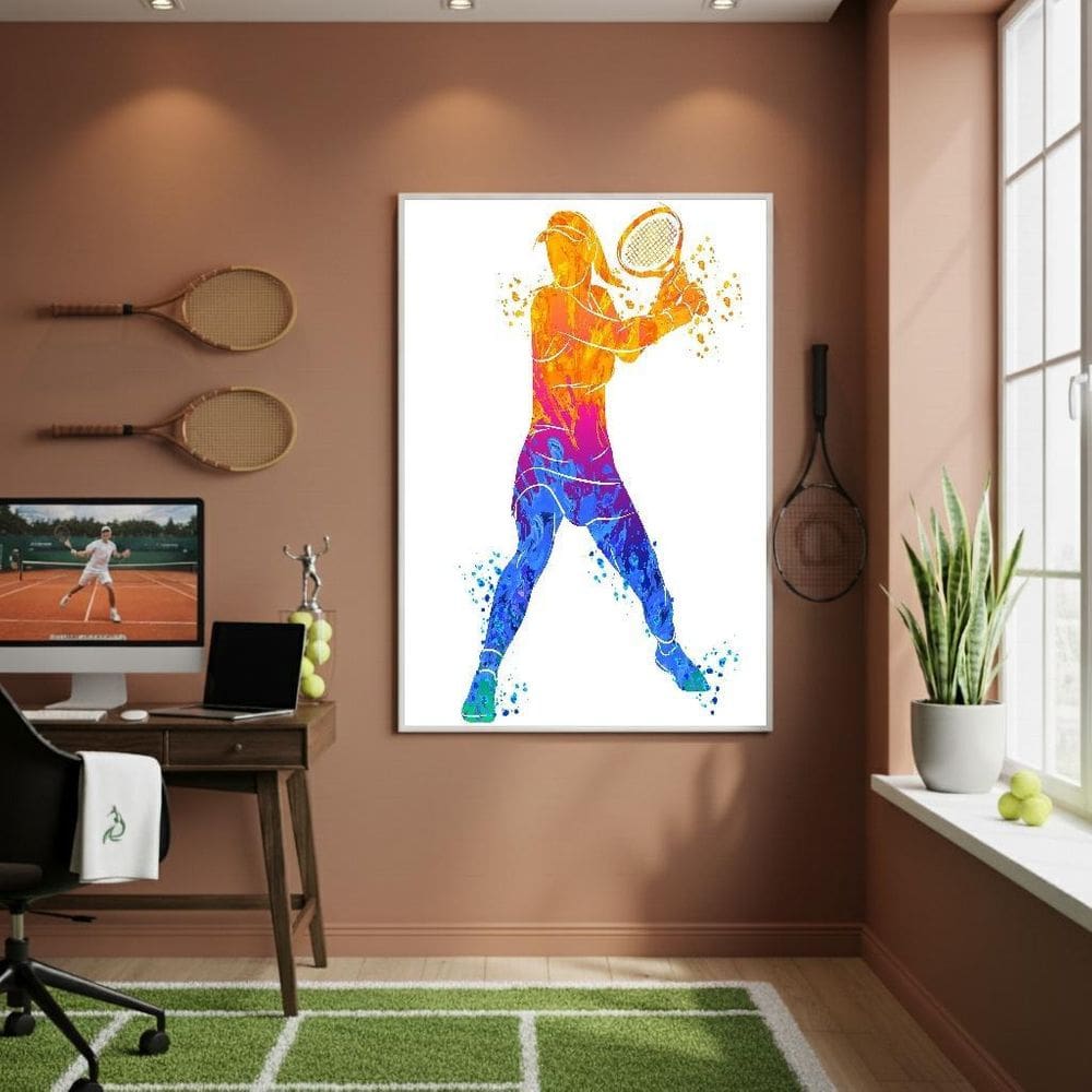 Quadro Decorativo Mulher Jogando Tênis-70X50Cm Mold Branca