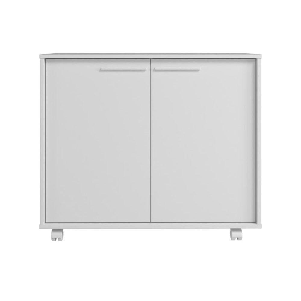 Balcão Em Mdp Com 2 Portas 2 Prateleiras E 4 Pés Com Rodízios Brv Móveis Branco