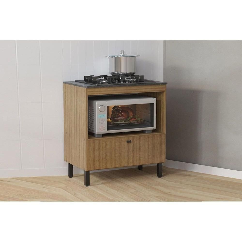 Balcão De Cozinha P- Cooktop C- Tampo Bl3315 C- 1 Porta E 1 Nicho 75cm Amêndoa-marmore Lunar - Tecno Mobili