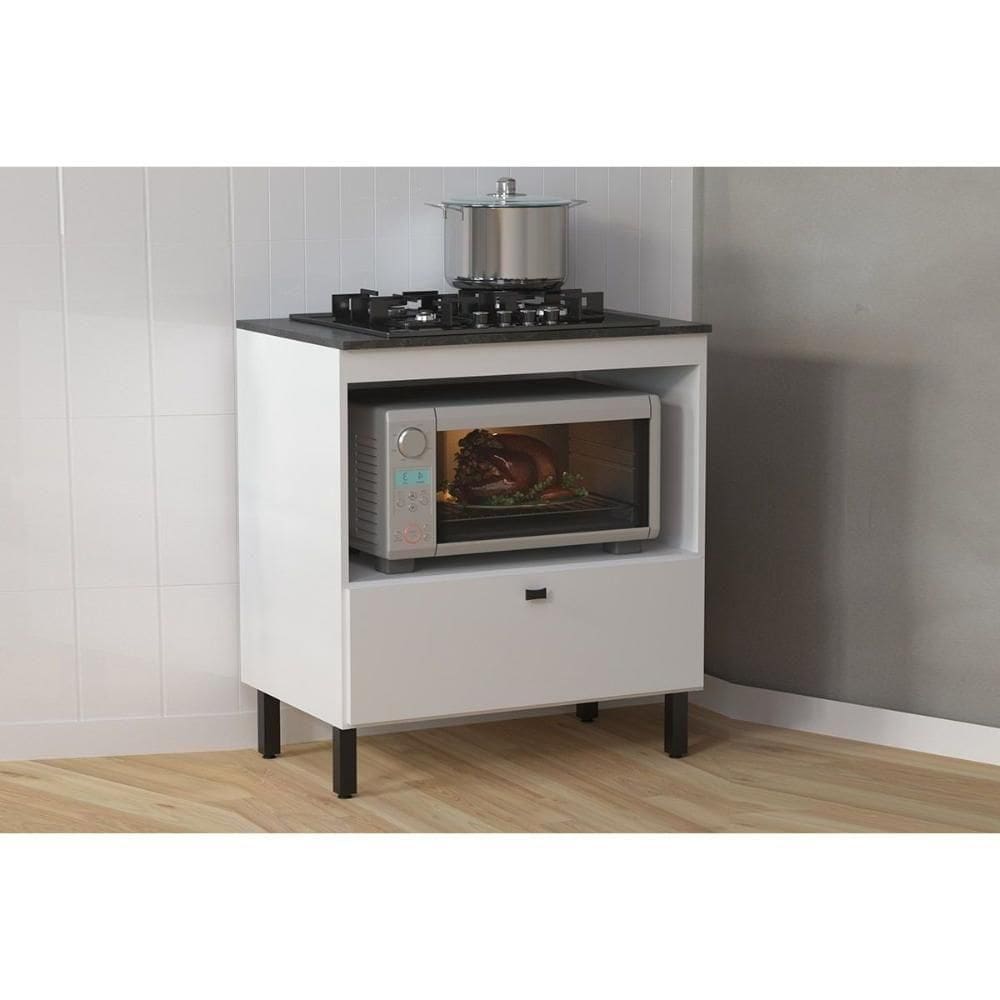 Balcão De Cozinha P- Cooktop C- Tampo Bl3315 C- 1 Porta E 1 Nicho 75cm Branco-marmore Lunar - Tecno Mobili