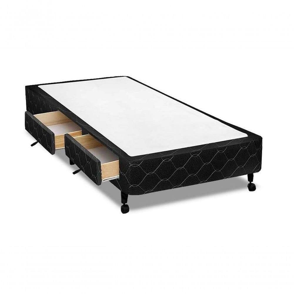 Cama Box Castor Solteiro Poli Preto Com 2 Gavetas 120x203x27cm