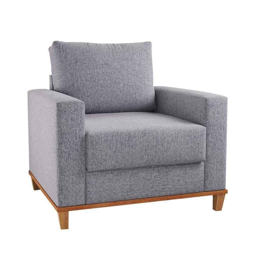 Poltrona Prada Base De Madeira Linho Cinza