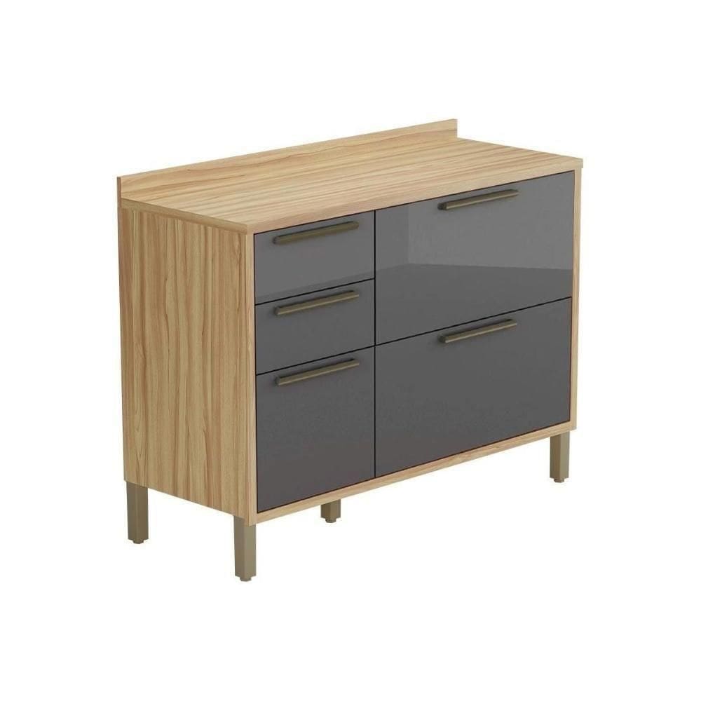 Balcão De Cozinha C- Tampo Syrah C- 2 Portas E 3 Gavetas 120cm Amendoa-grafite - Ronipa